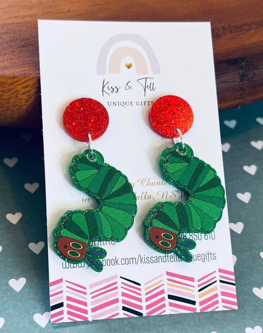 Acrylic Hungry Caterpillar Dangle Earrings