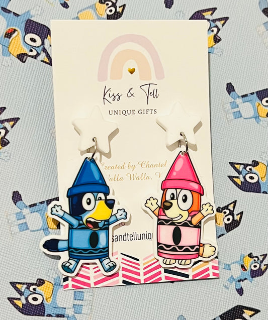Bluey & Bingo Crayons Dangle Earrings