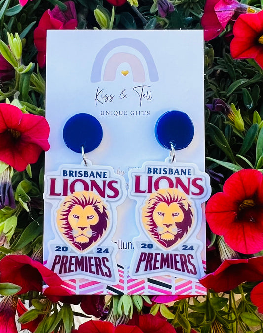 * 50% OFF * Brisbane Lions Premiers Dangle Earrings