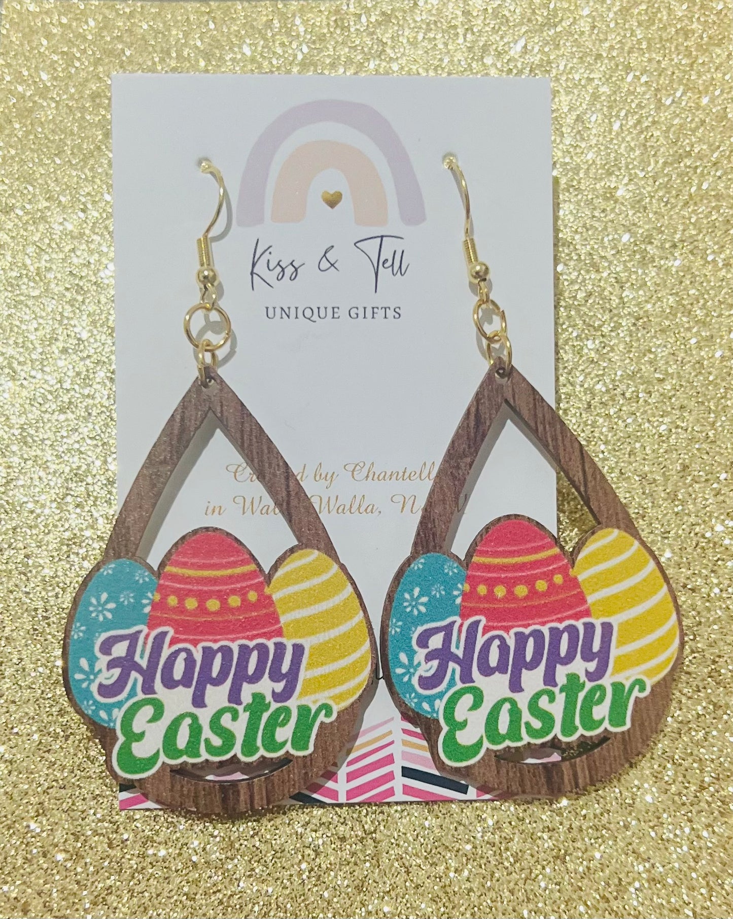 Wooden Easter Egg Dangle Earrings
